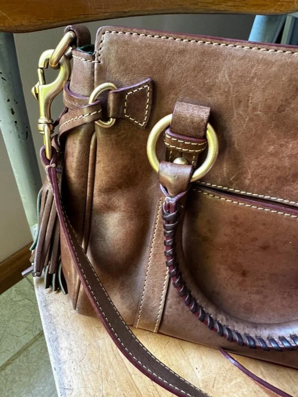 Dooney & Bourke Florentine Leather Satchel Purse, Brown
